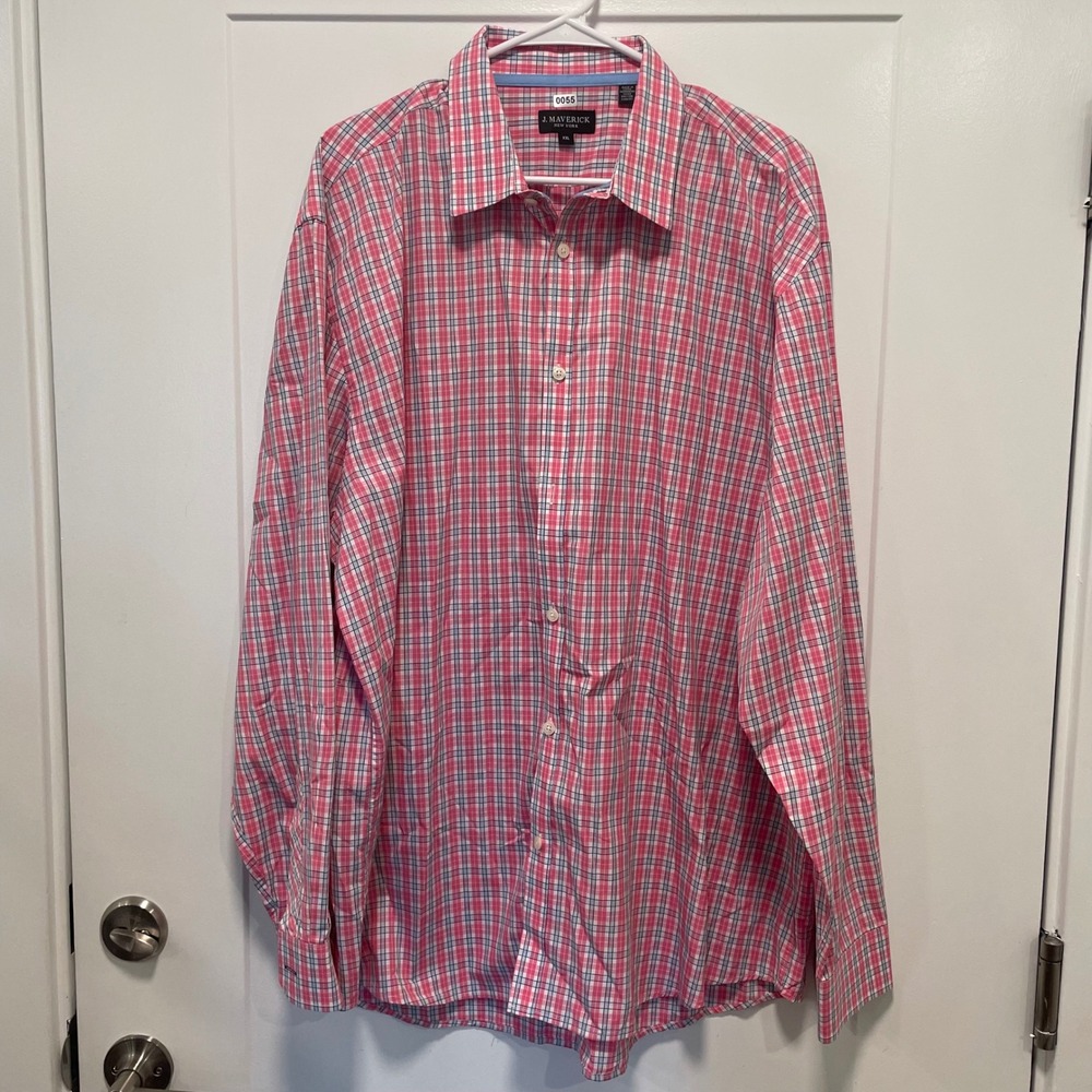 J Maverick New York Mens XXL Pink Blue Plaid Cotton‎ Button Down Shirt 1149-R